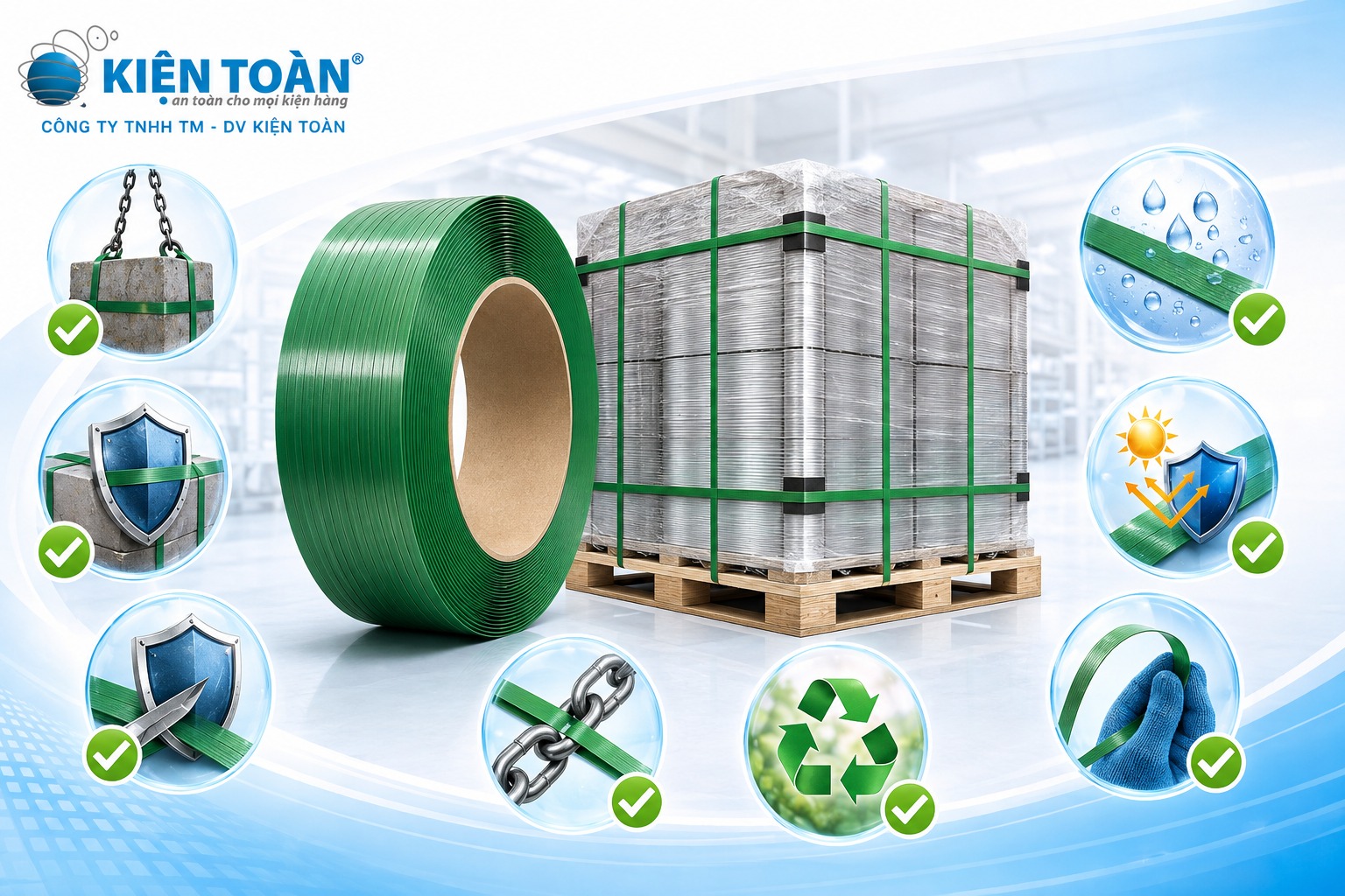 Dây PET phù hợp cố định pallet cần lực giữ cao trong kho vận.