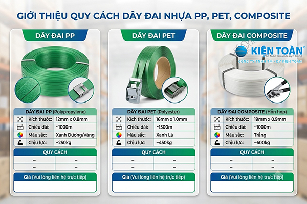 Bảng giá dây đai nhựa PP, PET, composite theo kg và quy cách