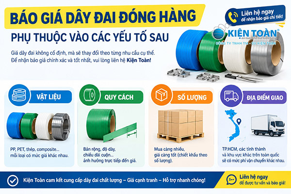 Báo giá dây đai đóng hàng theo vật liệu, quy cách và số lượng