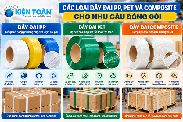 Các loại dây đai PP PET và composite cho nhu cầu đóng gói