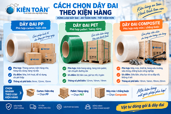Cách chọn dây đai nhựa theo thùng carton pallet và máy móc