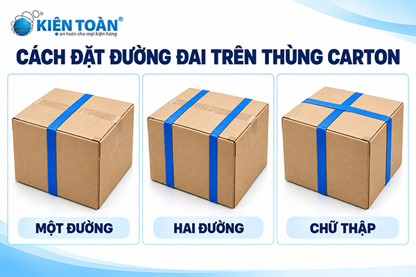 Cách đặt đường đai trên thùng carton: một đường, hai đường và chữ thập