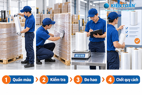 Quy trình quấn màng PE đen quanh pallet và kiểm tra độ ổn định