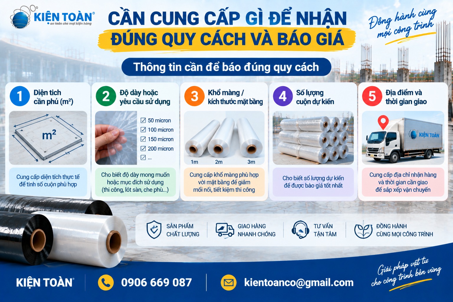 Thông tin cần cung cấp khi yêu cầu báo giá màng PE lót công trình