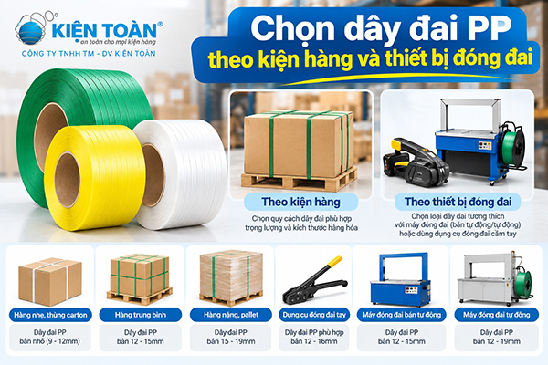 Chọn dây đai PP theo kiện hàng và thiết bị đóng đai