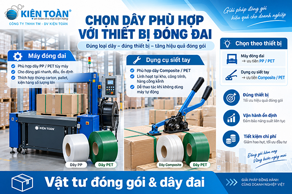 Dây và thiết bị phải tương thích về bản rộng, độ dày, lực siết và phương pháp khóa để vận hành ổn định.