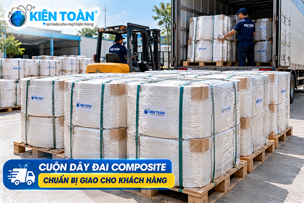 Cuộn dây đai composite chuẩn bị giao cho khách hàng
