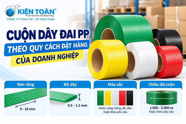 Cuộn dây đai PP theo quy cách đặt hàng của doanh nghiệp