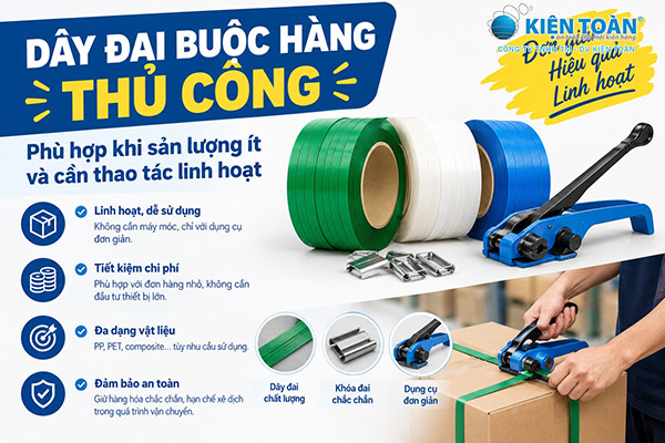 Dây đai buộc hàng TP HCM dùng cố định thùng carton và kiện hàng bằng tay