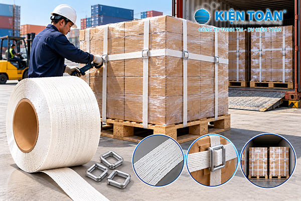 Dây đai composite dùng đóng pallet hàng trước khi đưa vào container