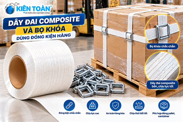 Dây đai composite và bọ khóa dùng đóng kiện hàng