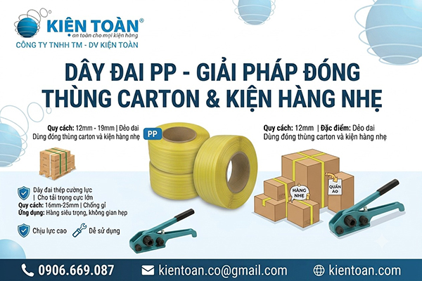 Dây đai PP dùng đóng thùng carton và kiện hàng nhẹ