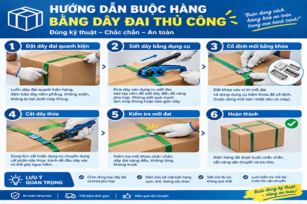 Hướng dẫn buộc hàng bằng dây đai thủ công đúng kỹ thuật