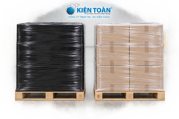 So sánh pallet quấn màng PE đen và màng PE trong