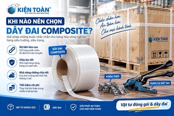 Dây đai Composite dùng chằng buộc máy móc pallet và kiện công nghiệp