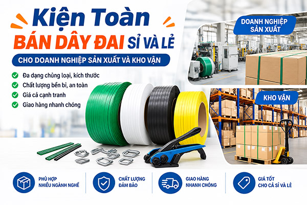 Kiện Toàn bán dây đai sỉ và lẻ cho doanh nghiệp sản xuất và kho vận