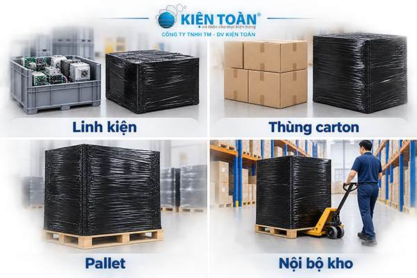 Ứng dụng màng PE đen bọc hàng trong kho vận và đóng kiện