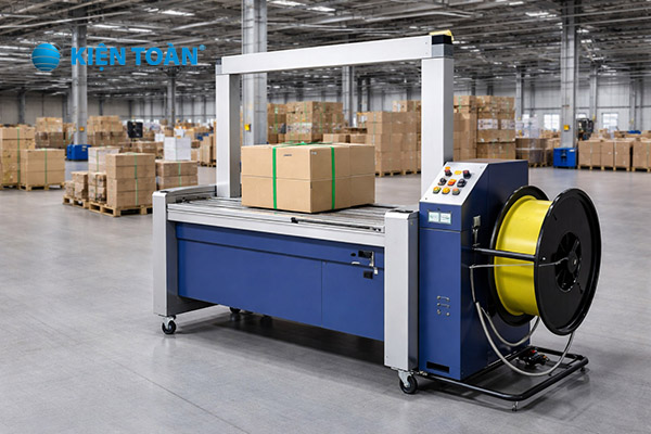 máy đóng đai tự động trong nhà xưởng