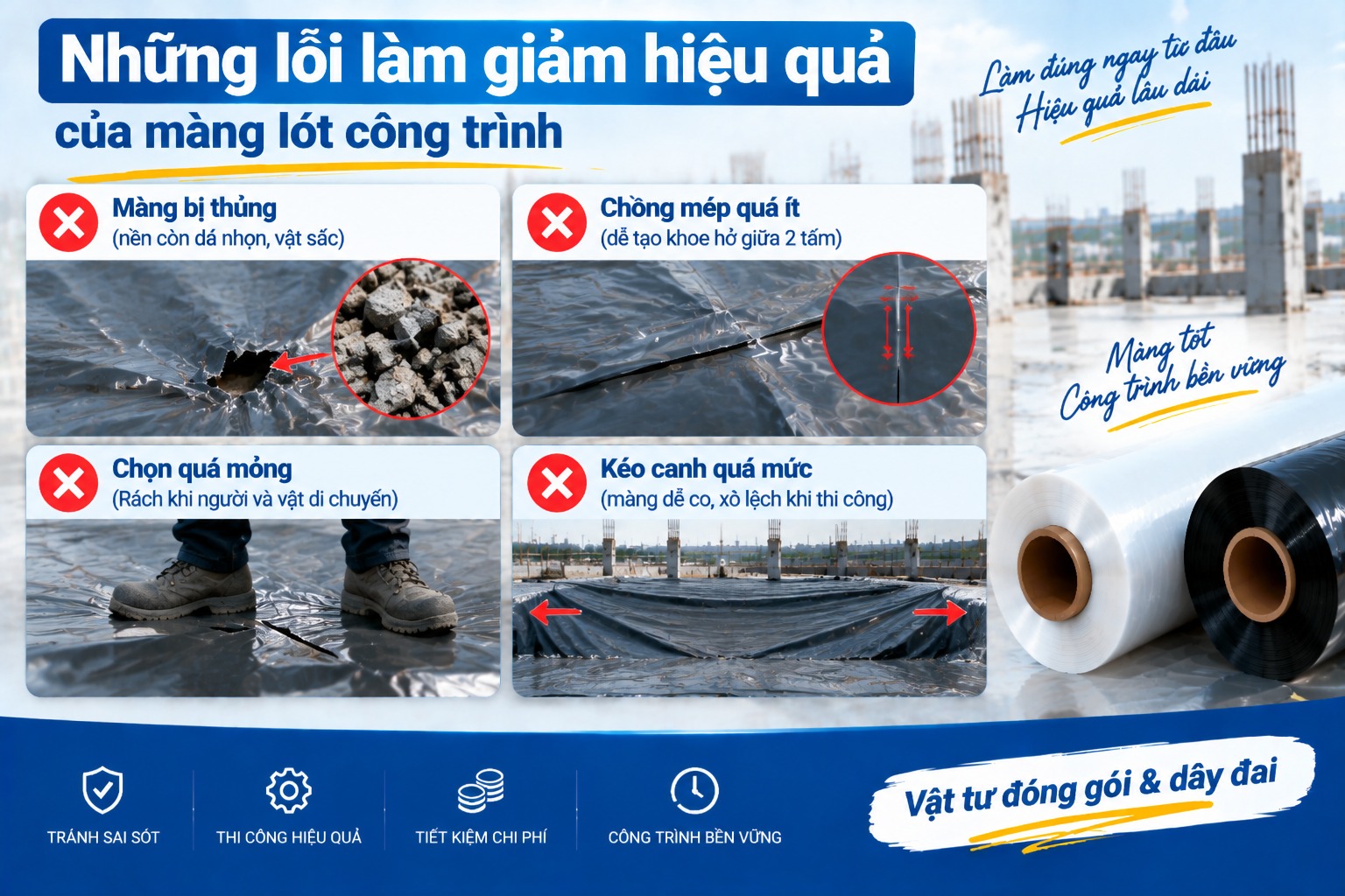 Những lỗi thường gặp khi thi công màng lót công trình chống thấm
