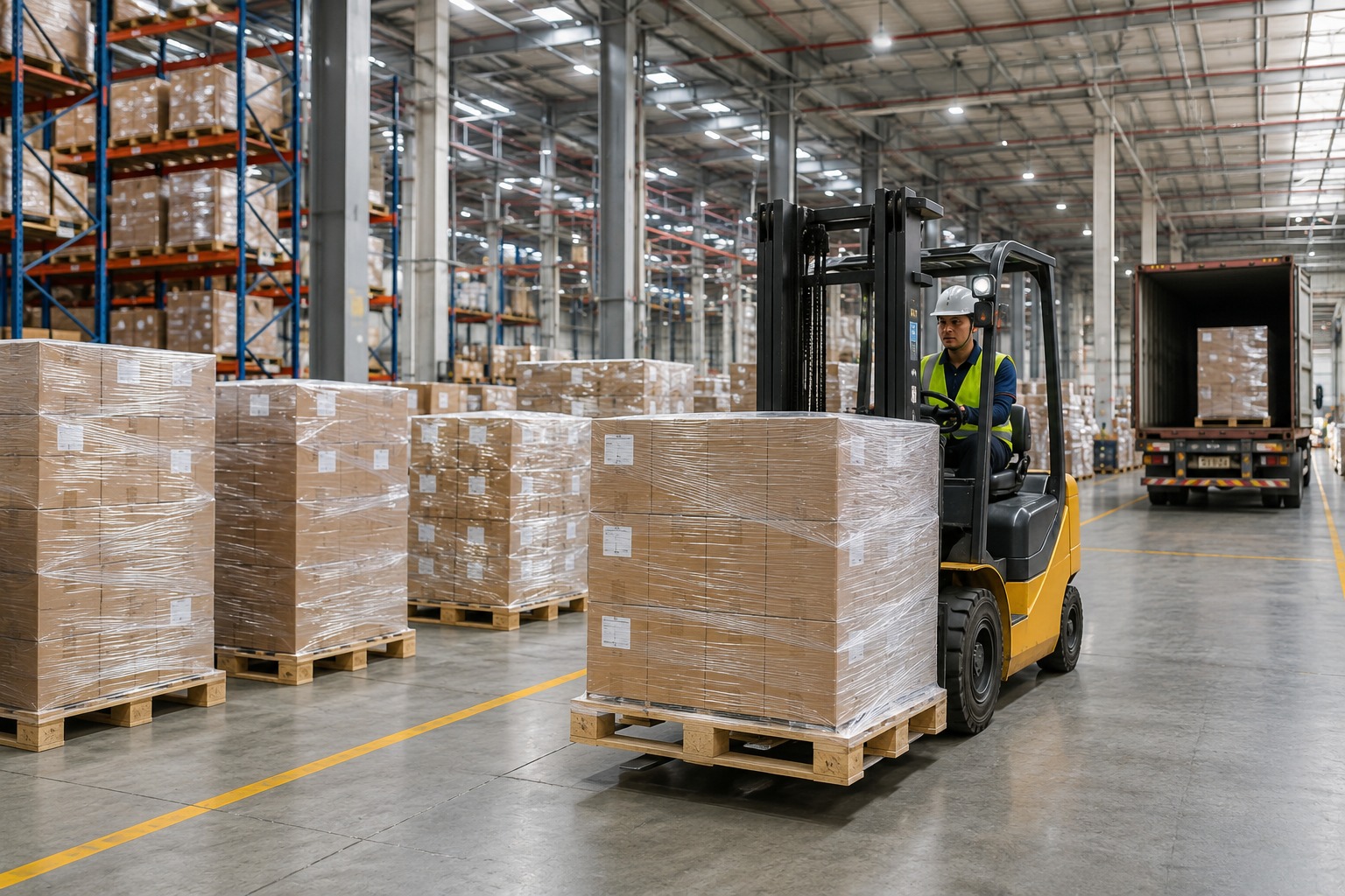 Pallet hàng hóa được quấn bằng màng PE