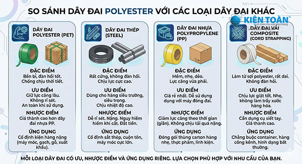 so sánh dây đai polyester với các loại khác