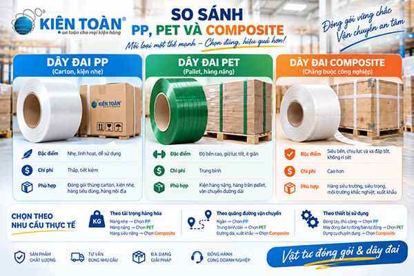 So sánh dây đai PP PET Composite theo tải trọng và ứng dụng