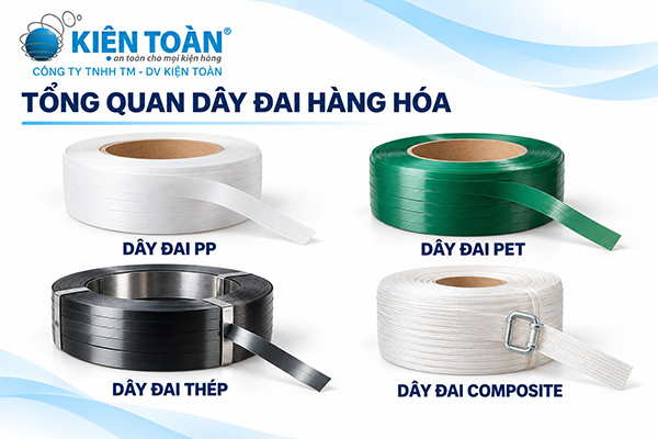 Tổng quan các loại dây đai hàng hóa PP, PET, thép, composite