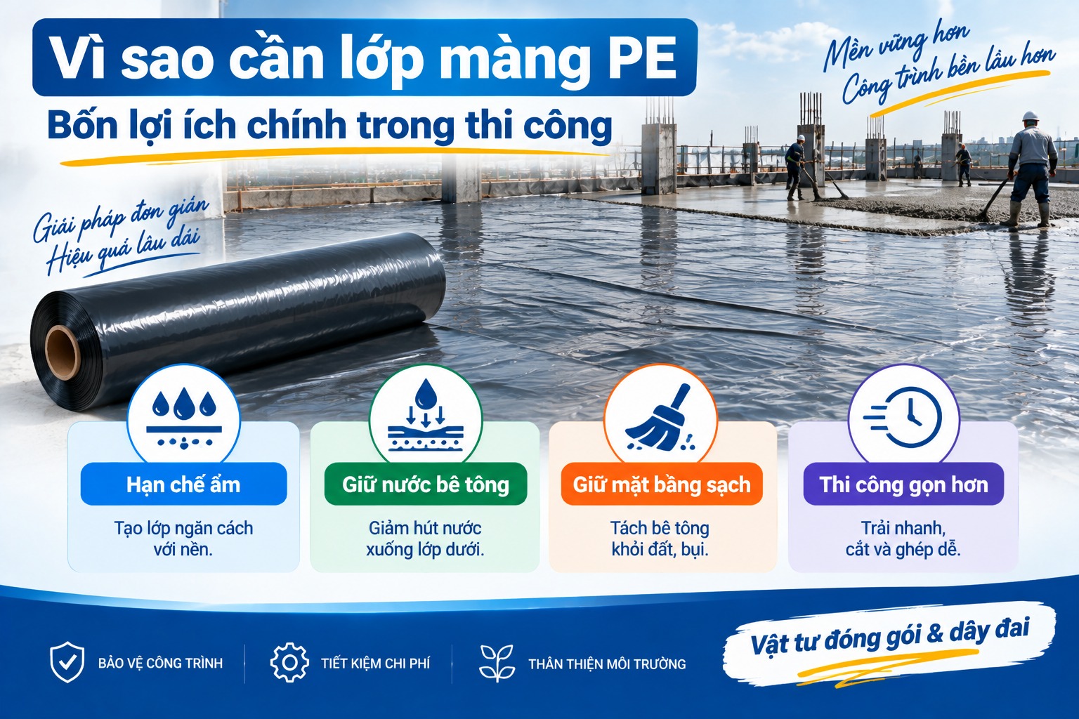 Lợi ích của màng PE lót sàn trước khi đổ bê tông